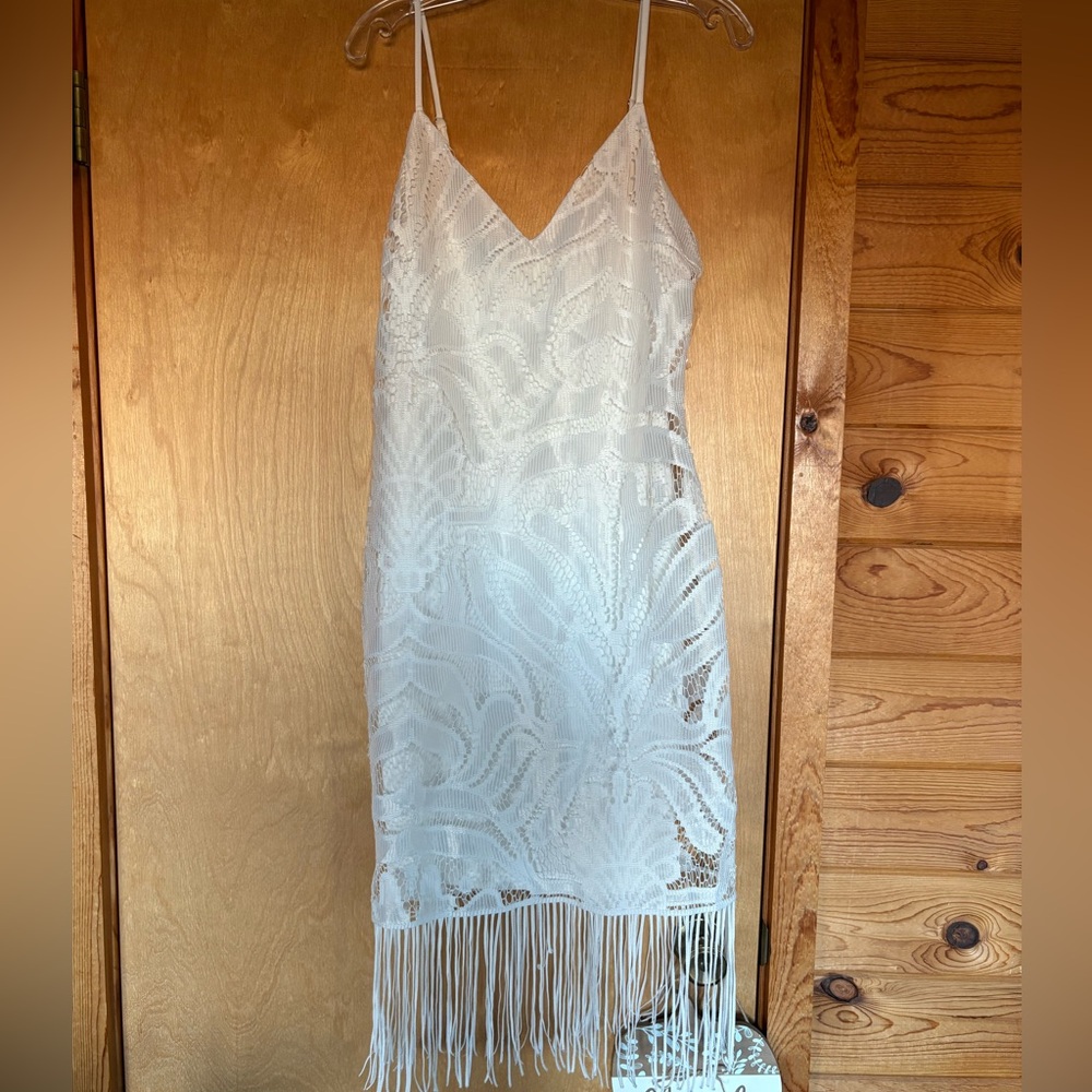 Elegant White Lace Fringe Dress